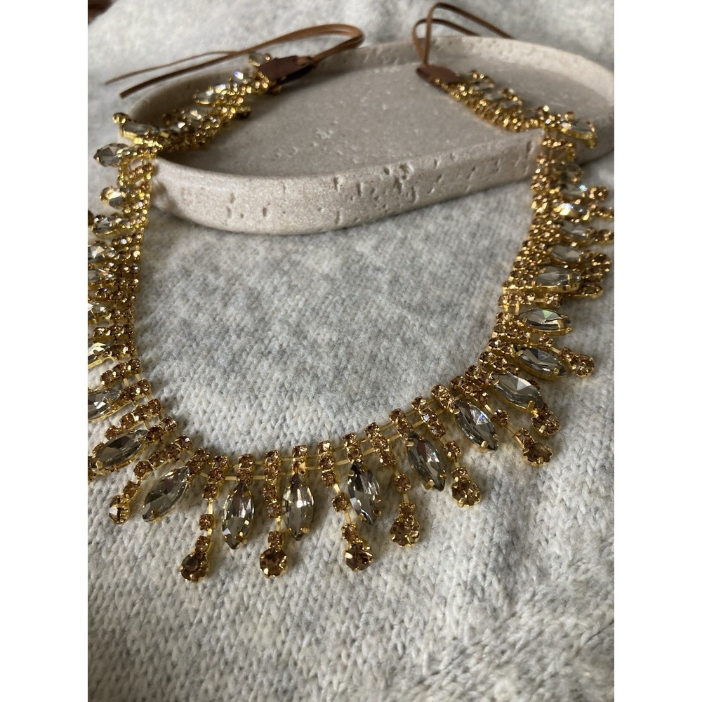 Gold Tone Rhinestone Fringe Belt Tie Boho Statement Bling Glam Festival y2K
